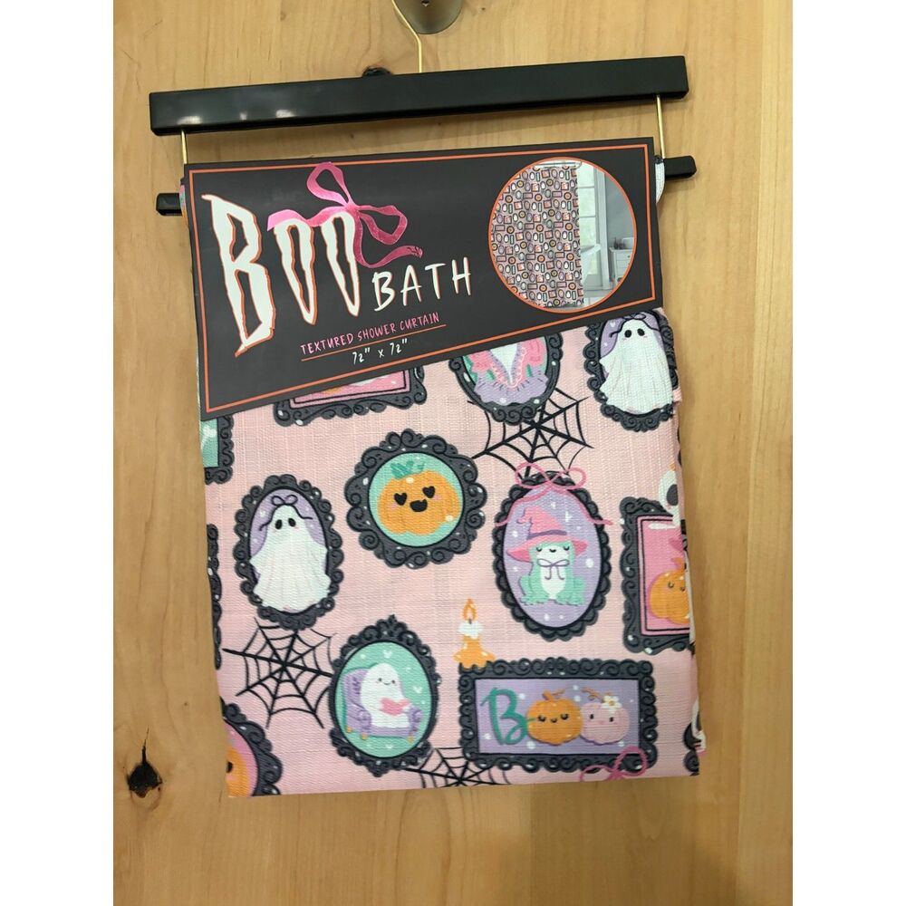 Boo Bath Pink Halloween Textured Shower Curtain 72x72 NWT